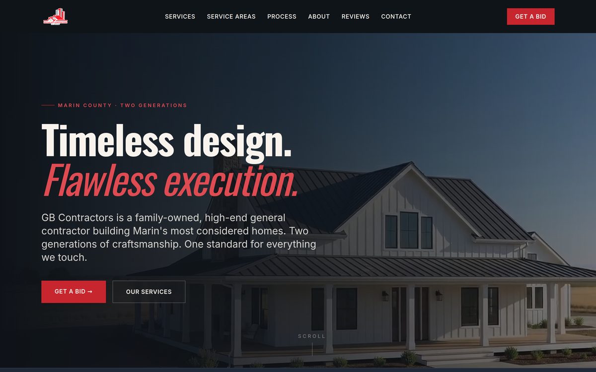 The GB Contractors website on a desktop screen