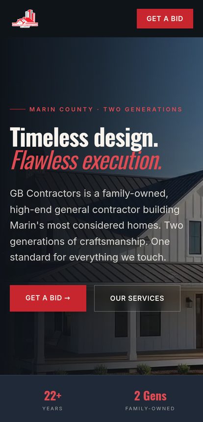 The GB Contractors website on a phone