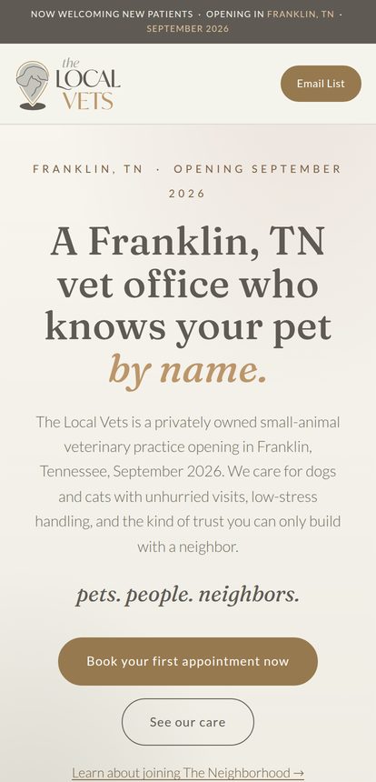 The The Local Vets website on a phone